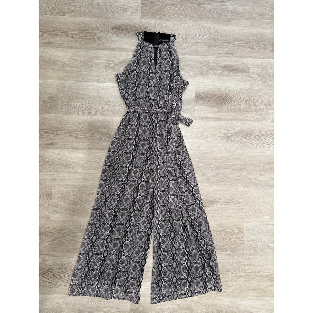 White House Black Market Snake Print Halter Wide Leg Jumpsuit 12P Belted - Picture 3 of 7
